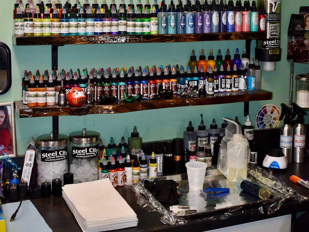 Ink & tattoo set up at Steel City Tattoo in Bethlehem, PA